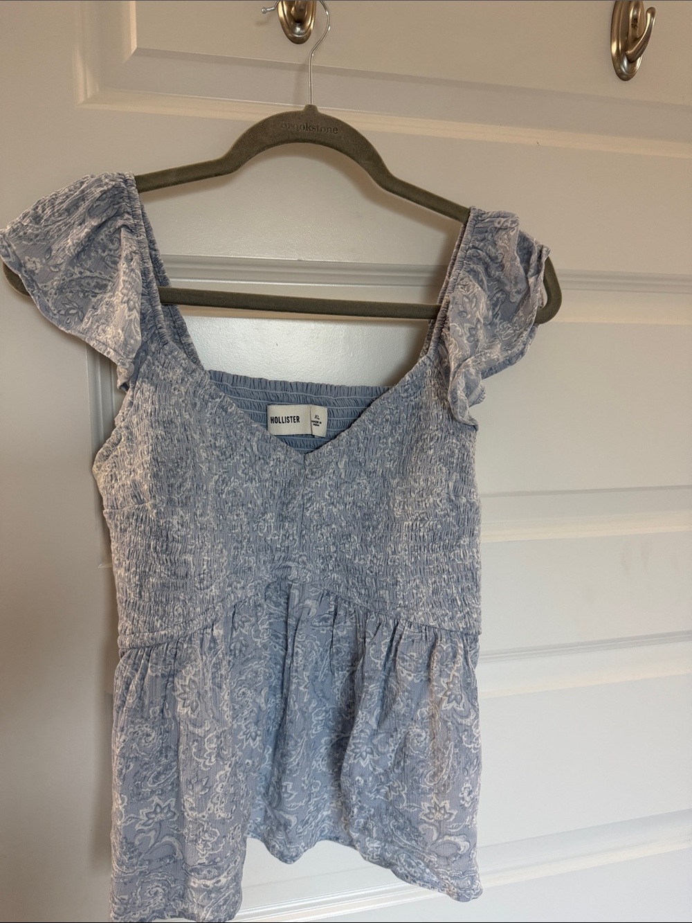 Hollister Light Blue Paisley Smocked Flutter-Sleeve Dress
